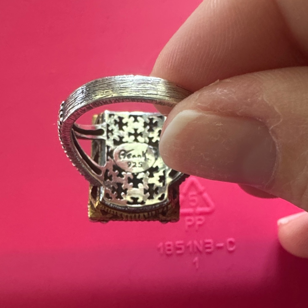 Turquoise Rectangle Statement Ring - Silver Tone - image 3